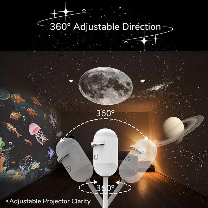 2 in 1 Usb Mini Galaxy Star Projector Night Light with Film Starry Sky Ambient Light for Car Home Decoration for Adults and Kids