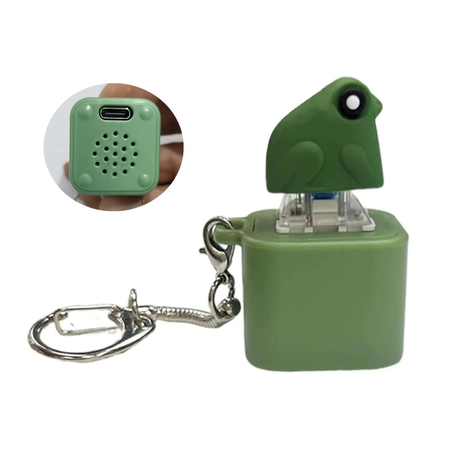 Croaking Frog Fidget Pendant Keychain with Colorful Lights Rechargeable Stress Reliever Anxiety Sensory Funny Sound Button Charm