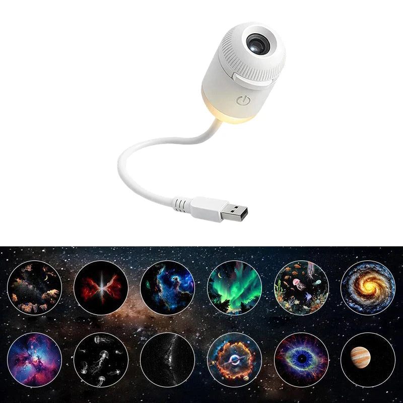 2 in 1 Usb Mini Galaxy Star Projector Night Light with Film Starry Sky Ambient Light for Car Home Decoration for Adults and Kids