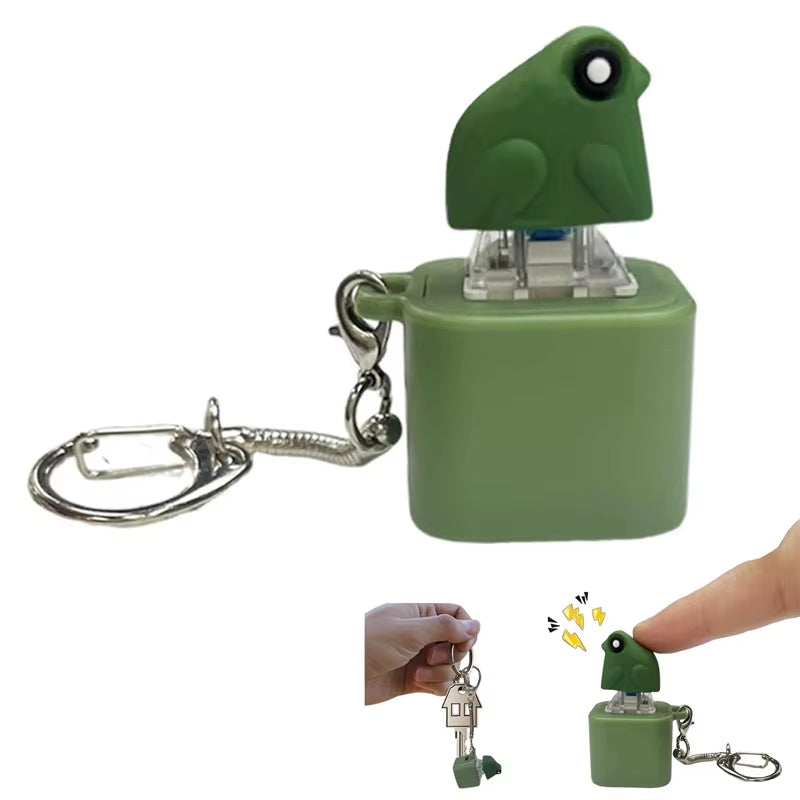 Croaking Frog Fidget Pendant Keychain with Colorful Lights Rechargeable Stress Reliever Anxiety Sensory Funny Sound Button Charm